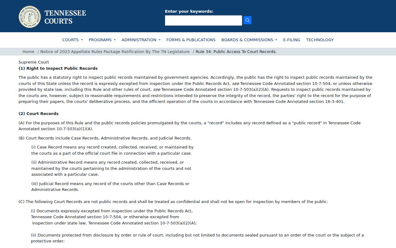 Tennessee Rule 34 access for Hawkins County criminal court cases