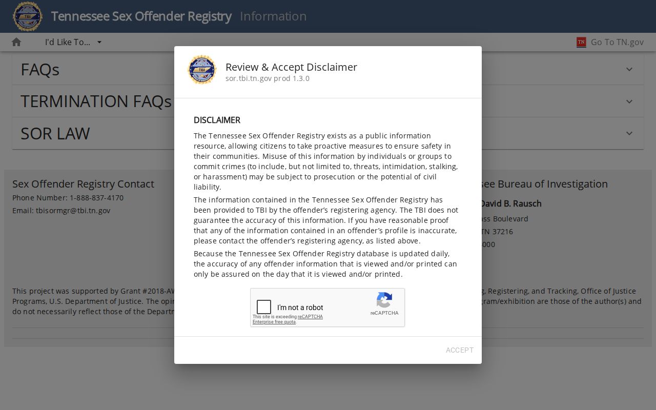 TBI guidance for Hawkins County sex offender registry searches